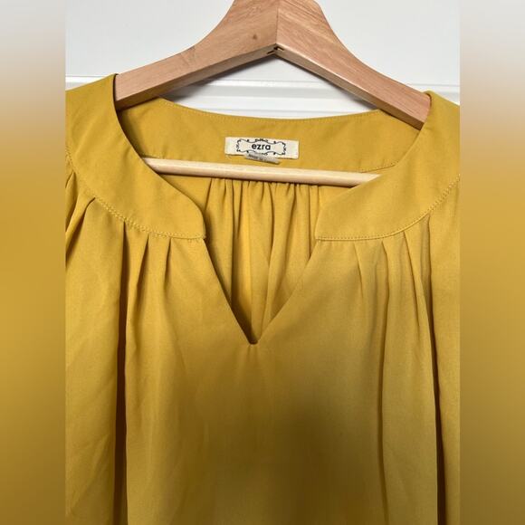 Ezra Boho Mustard Color 3/4 Sleeve Blouse Top Size Large - Picture 8 of 8